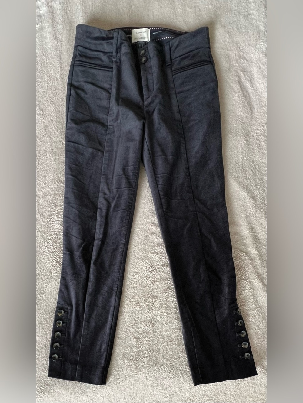 Anthropologie Black Velvet Dress Pants with Button Hem Detail
